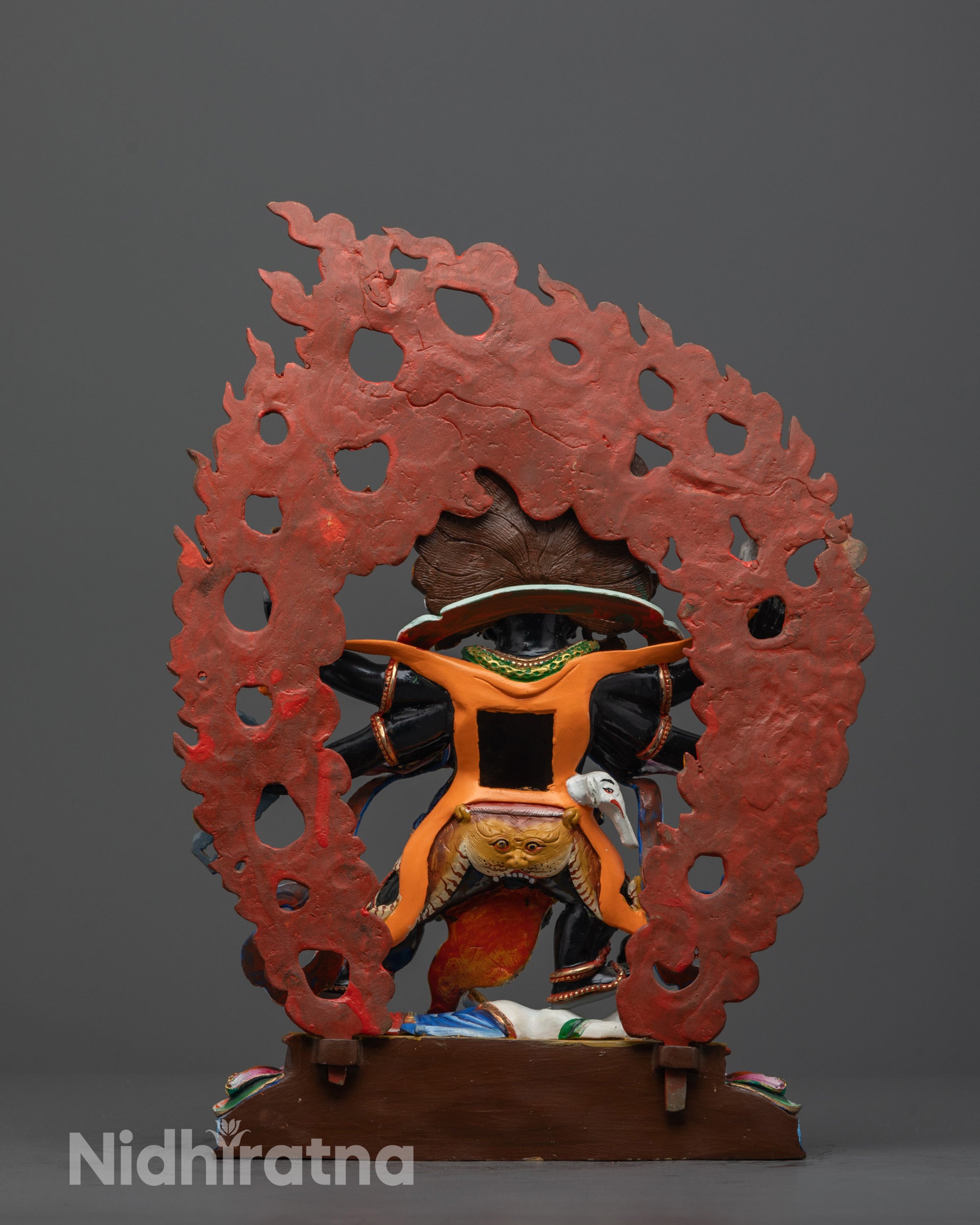 Back-view of Lost Wax Cast Mahakala Statue Standing on Subdued Human Figure