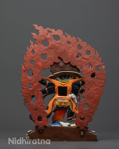 Back-view of Lost Wax Cast Mahakala Statue Standing on Subdued Human Figure