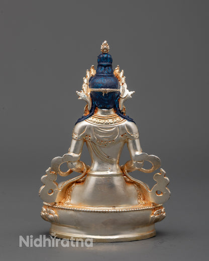 Back-view of Machine-made Amitayus sculpture from Nepal featuring lotus base