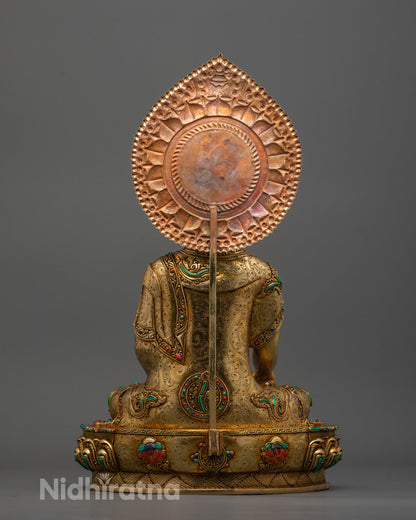 Back-view of Nepalese Buddha Shakyamuni sculpture with detailed designs