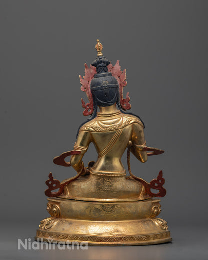Back-view of Traditional Nepalese Dorje Sempa Statue with radiant 24k gold gilding