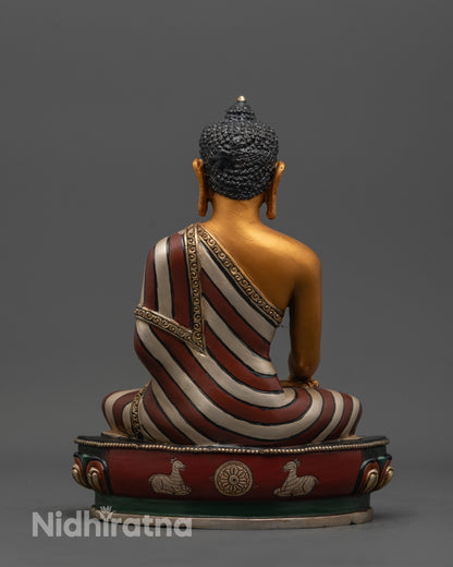 Back-view of Traditional Nepalese Shakyamuni Buddha Statue crafted using the lost wax method