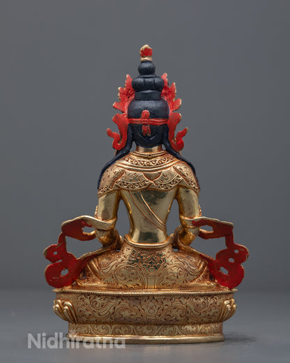 Amitayus Statue Showing Intricate Carvings – Handmade Lost Wax Method Sculpture