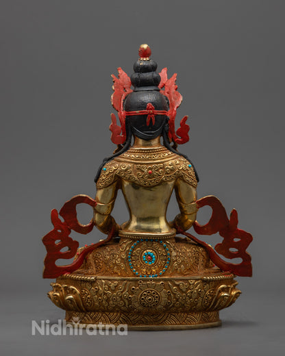 Amitayus Statue Displaying Lost Wax Carving and Mantra Chamber Base