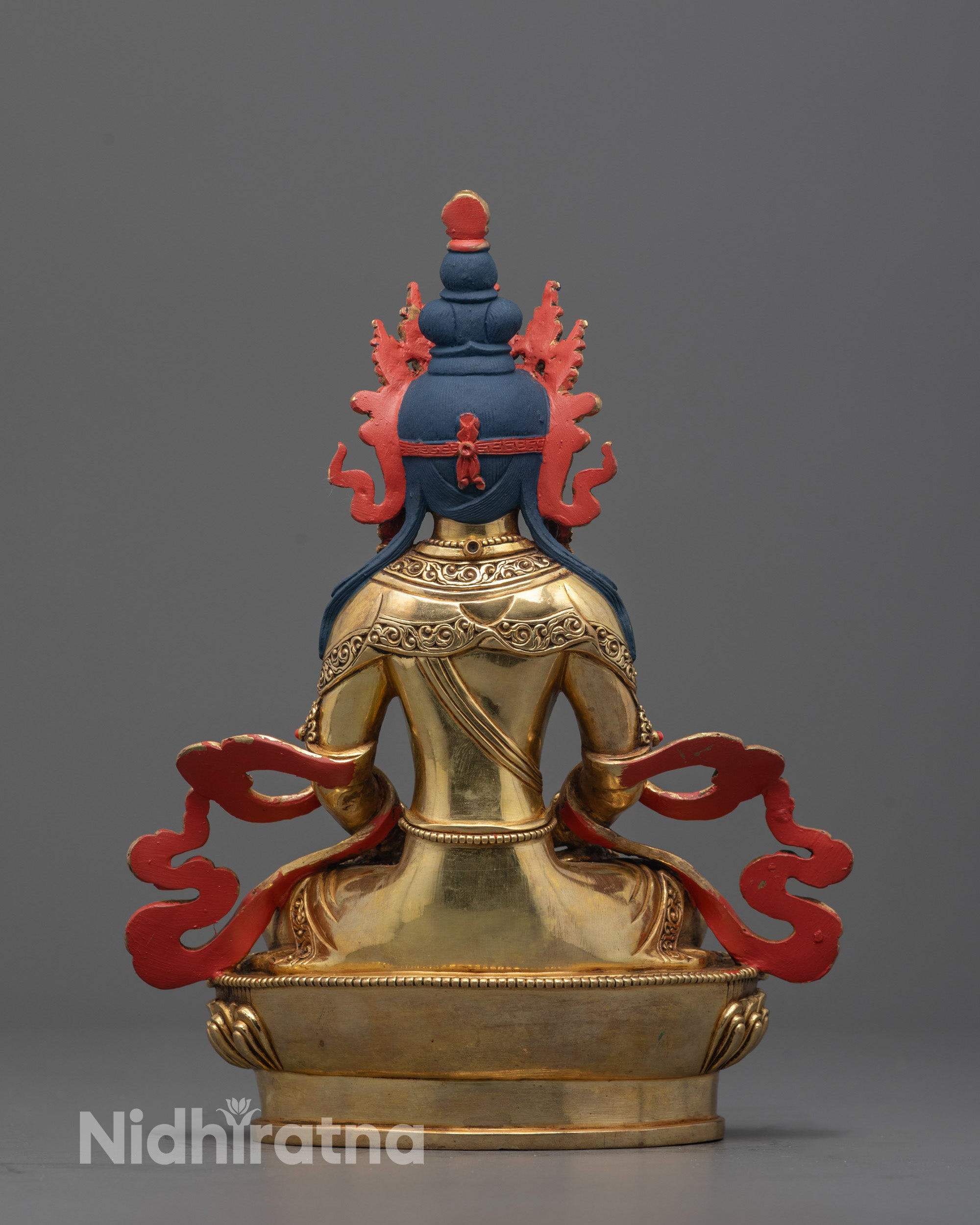 Back View of Amitayus Statue Showing Traditional Himalayan Craftsmanship