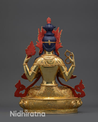 Back View of Avalokiteshvara Statue Highlighting Carved Robe Patterns and Base