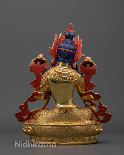 Back View of Green Tara Sculpture Displaying Intricate Robe Details and Patan Craftsmanship
