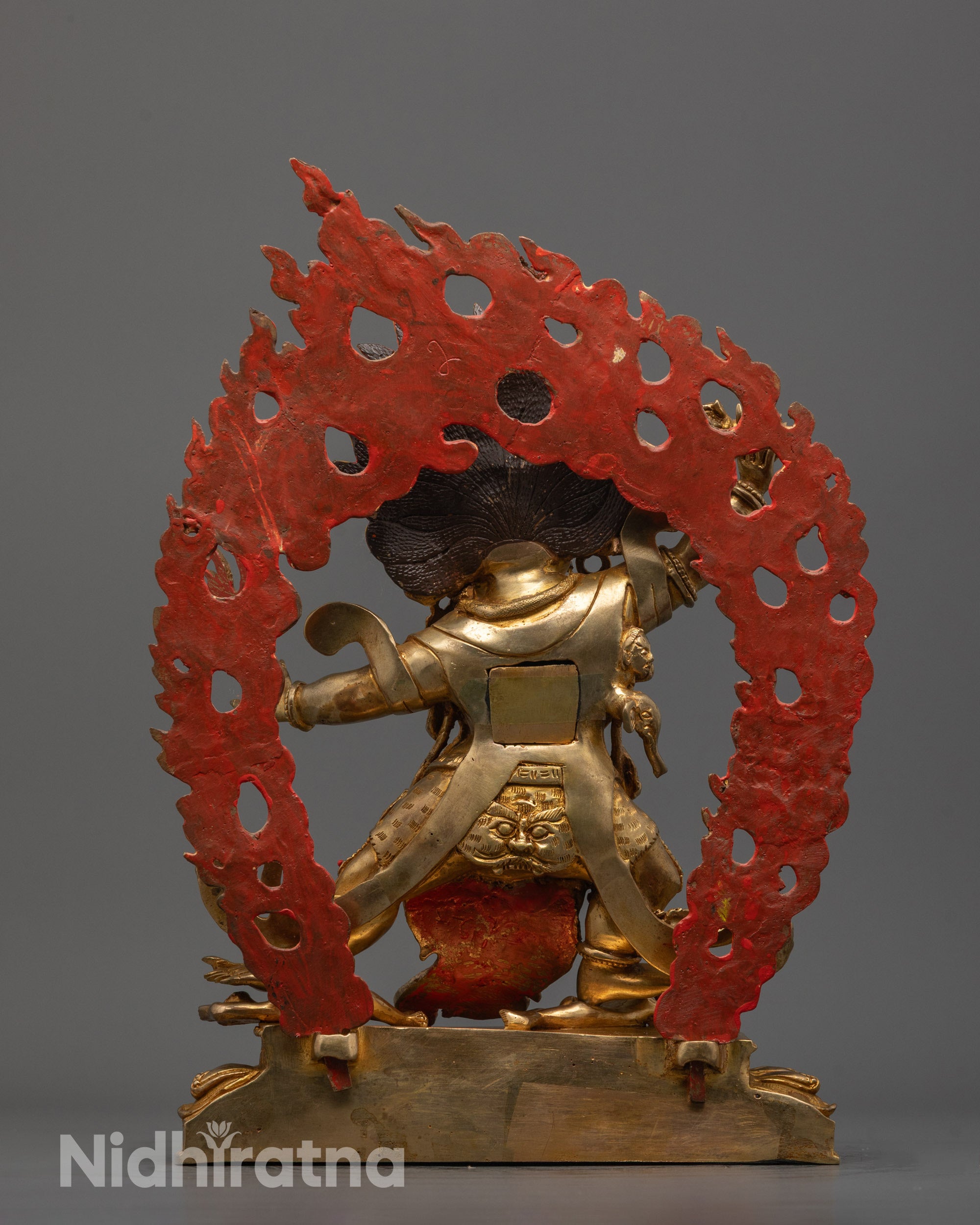 Back View of Guru Dragpo Statue with Blazing Halo and Robe Details