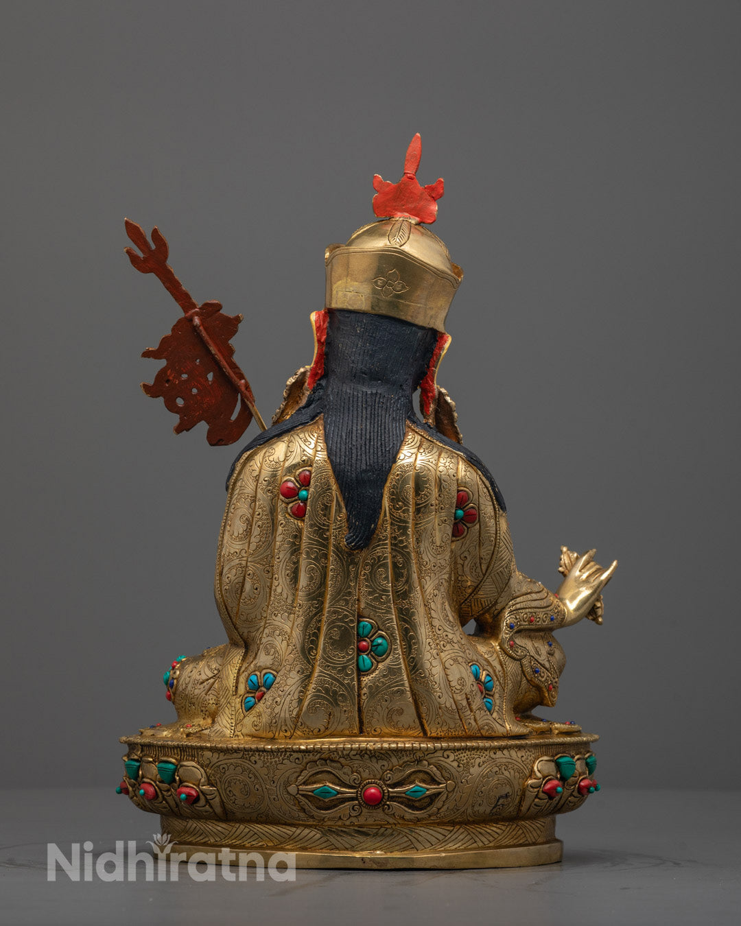 Back View of Guru Rinpoche Statue Displaying Robe Detailing and Hollow Chamber