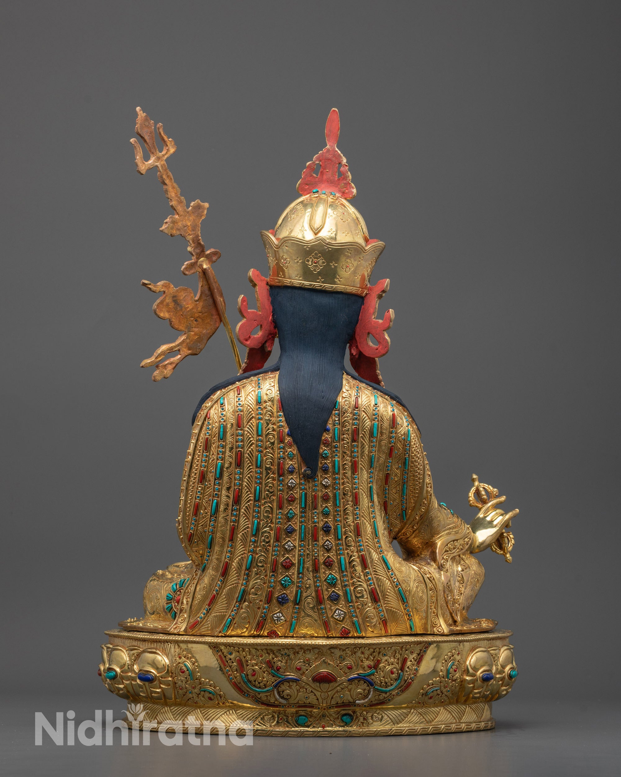 Back View of Guru Rinpoche Statue Showing Intricate Himalayan Craftsmanship