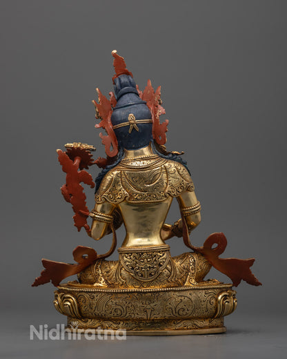 Back View of Oxidized Copper Manjushri Statue Featuring Hollow Mantra Chamber