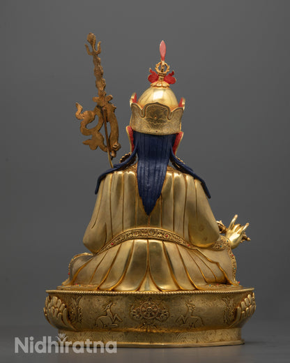 Back View of Premium Guru Rinpoche Statue Highlighting 24k Gold Gilding