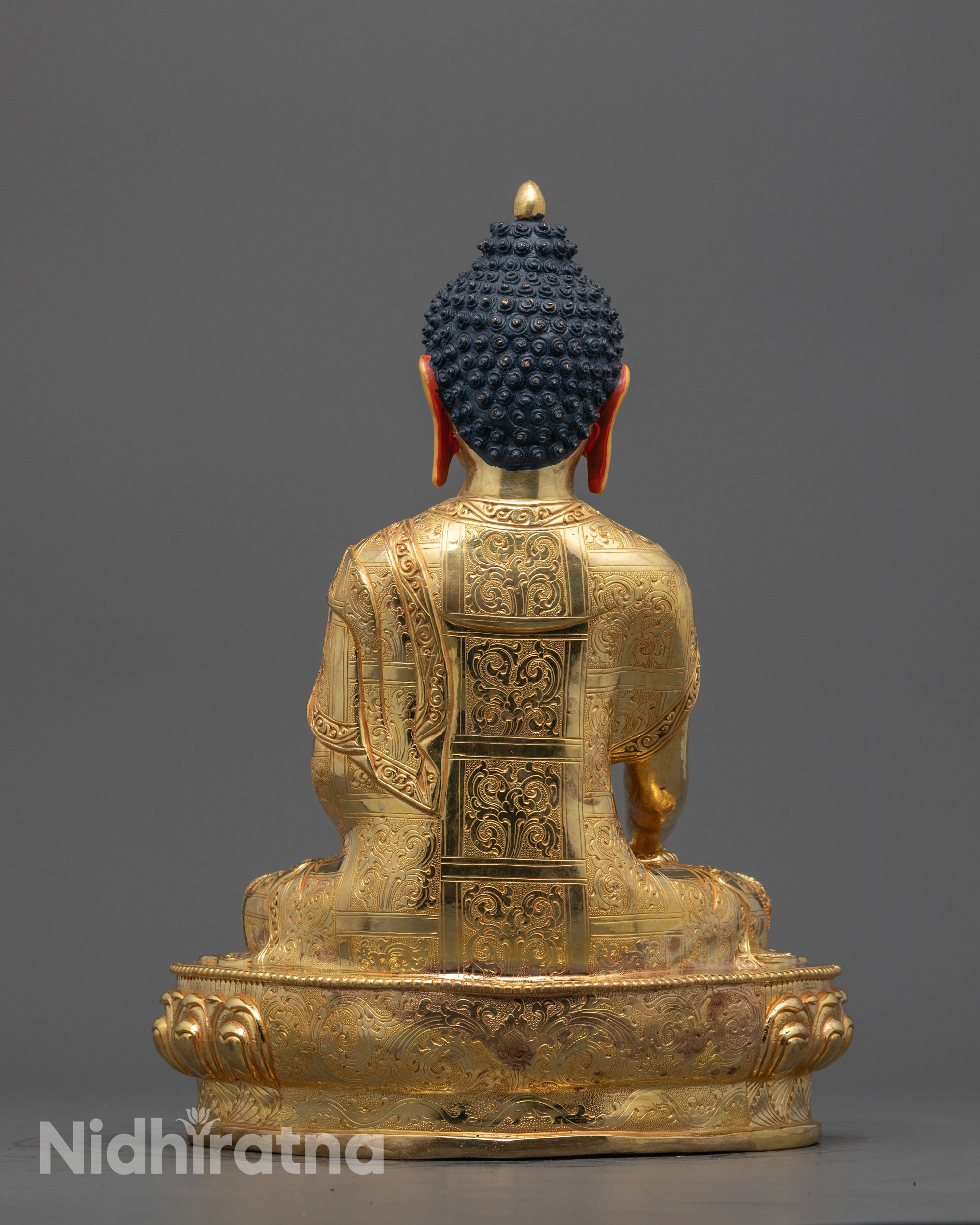 Back View of Sacred Shakyamuni Buddha Idol with Monk's Bowl, Perfect for Meditation Room