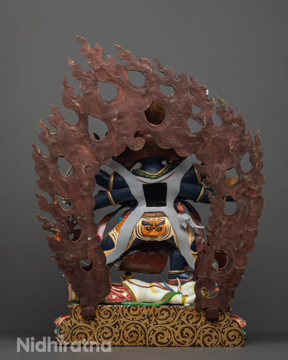 Back View of Six Armed Mahakala Statue – Intricate Robes and Artisan Detailing
