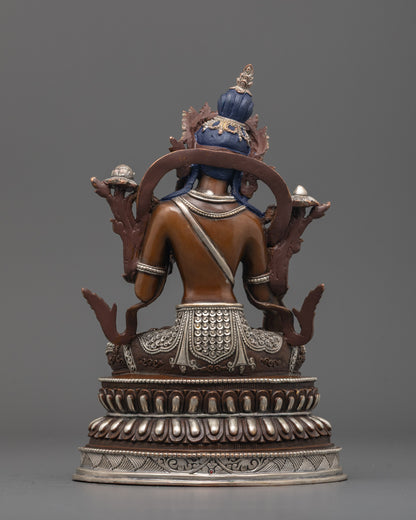 Back View of Traditional White Tara Statue Showcasing Silver Plating