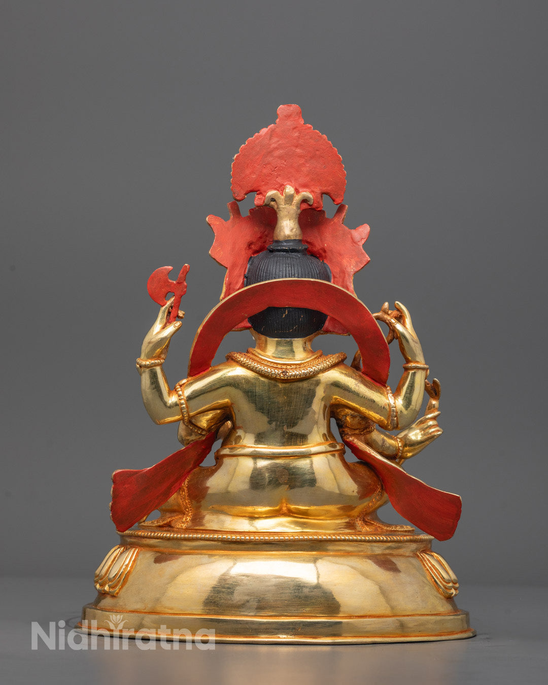 Back angle of lotus throne showing hollow section for mantra chanting beneath