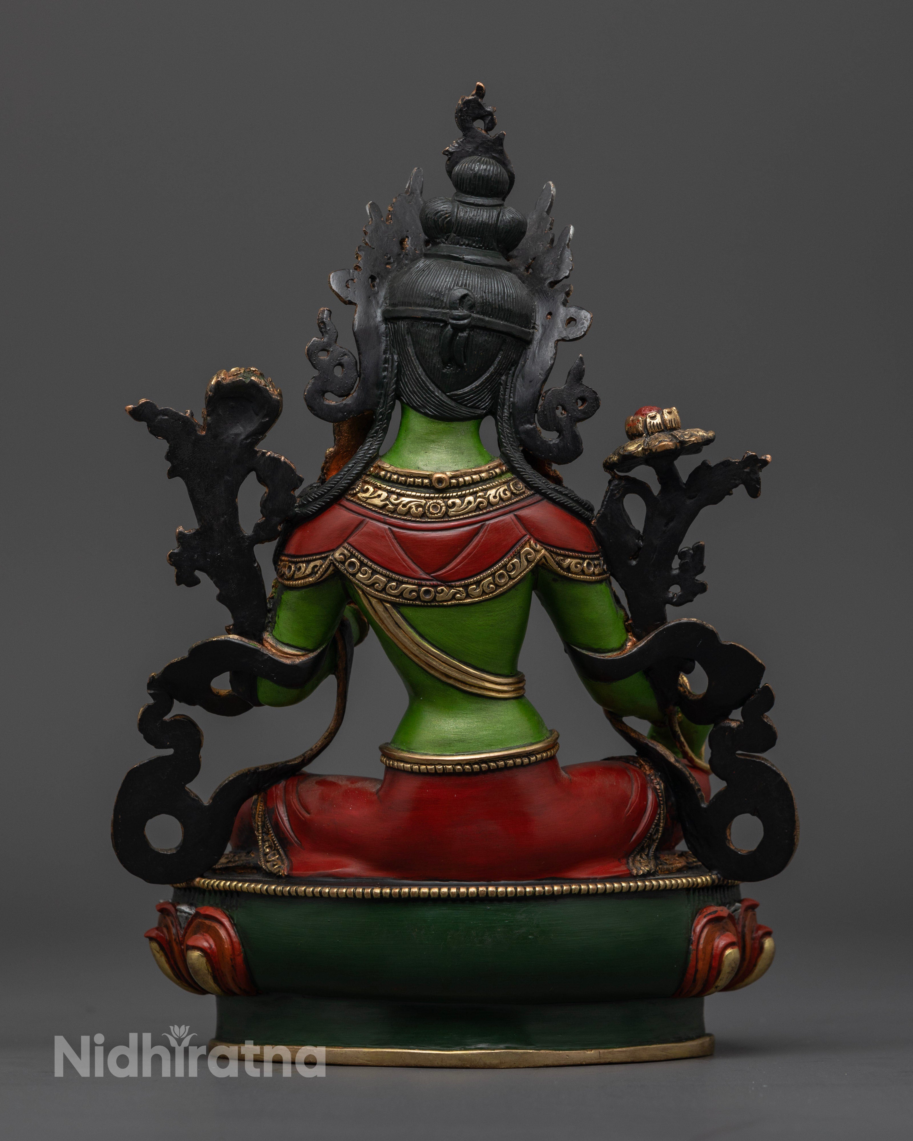 Presenting back side of Green Tara Statue