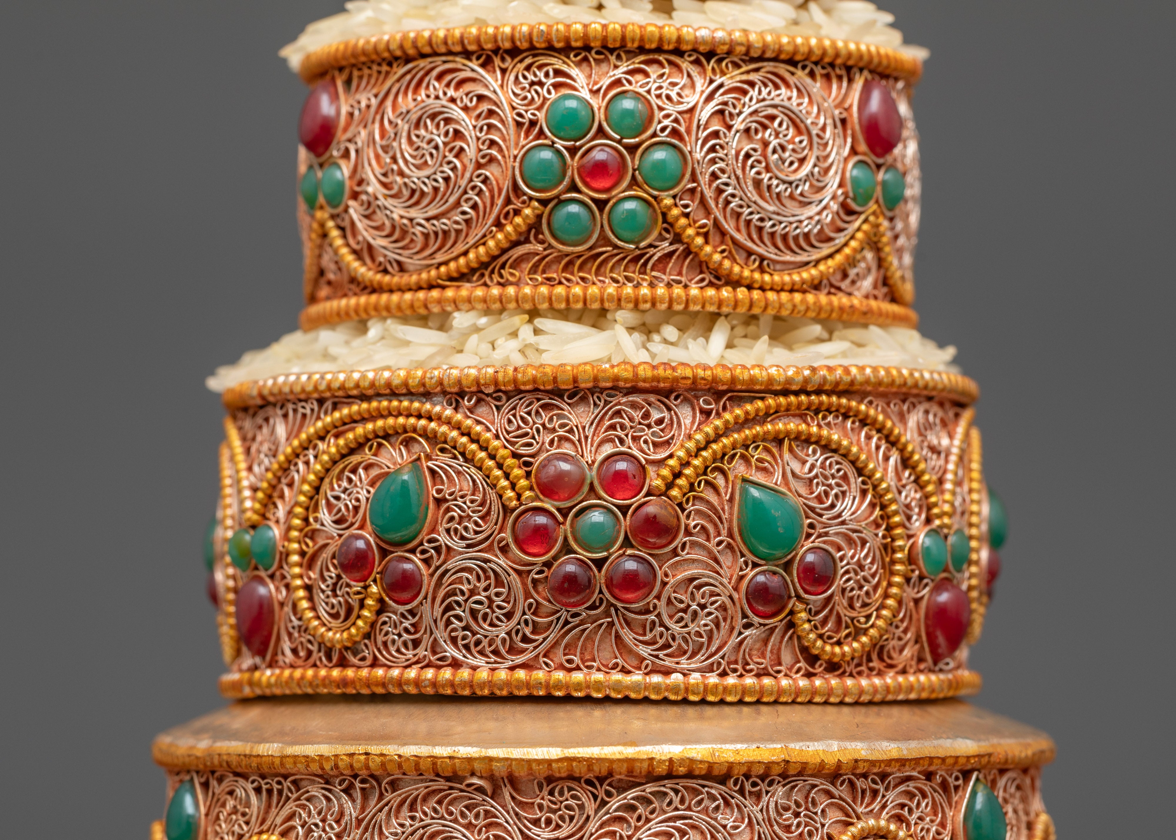 Back view 4-inch Ratna Mandala with gold filigree detailing and semi-precious stones