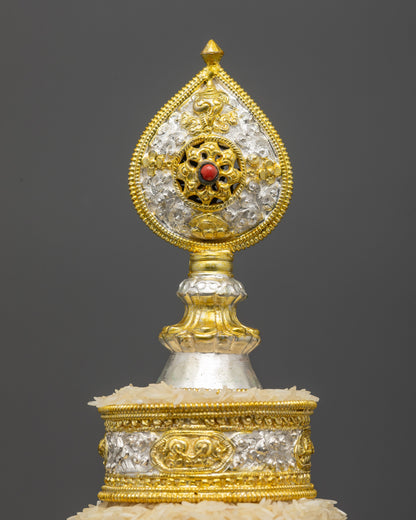 Back view 5" Mandala set with wisdom wheel crown on copper altar offering