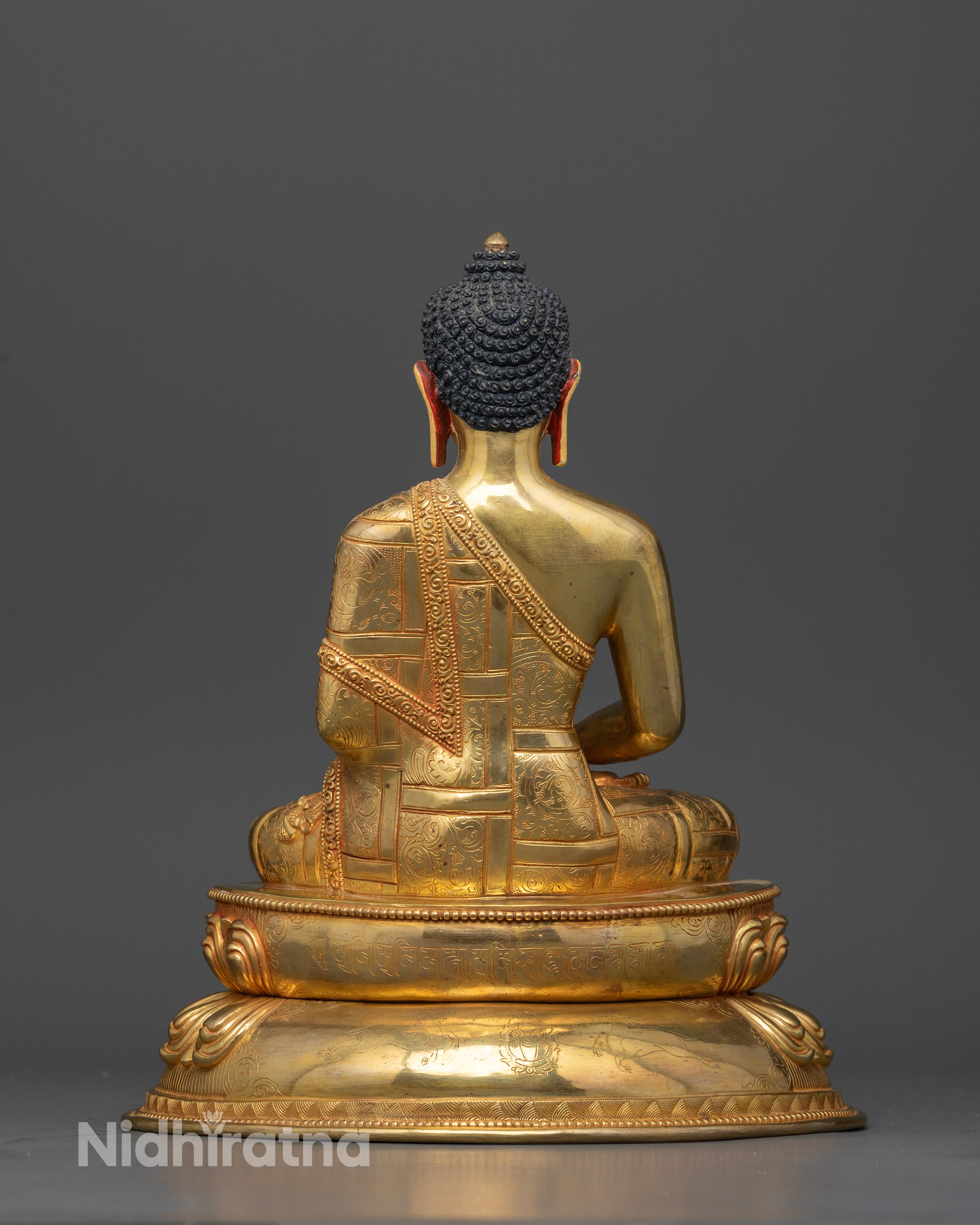 Back view Amitabha Buddha sculpture double lotus throne intricate Himalayan craftsmanship