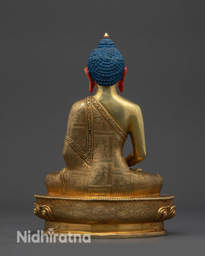 Back view Amitabha Buddha statue featuring detailed robe carvings and lotus base