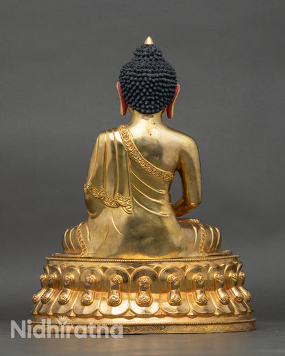 Back view Amitabha Buddha statue with detailed carving and fire gilded finish