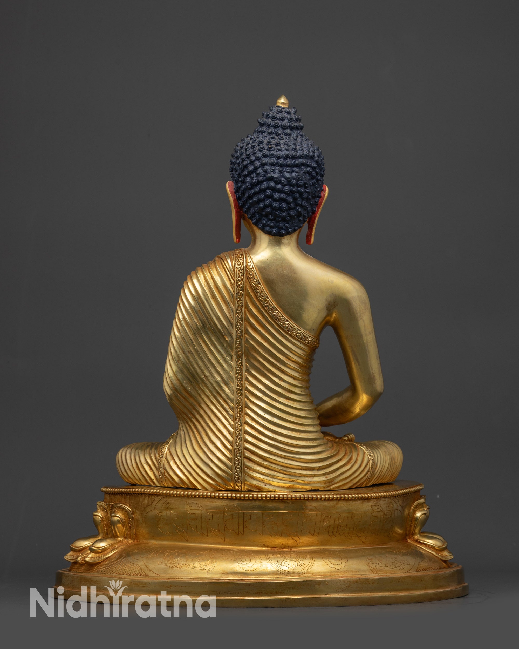 Back view Amitabha Buddha statue with engraved Om Ami Deva Hrih mantra