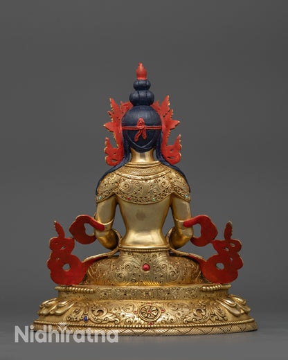 Back view Amitayus Sculpture showing flowing robes and gold fire-gilded body