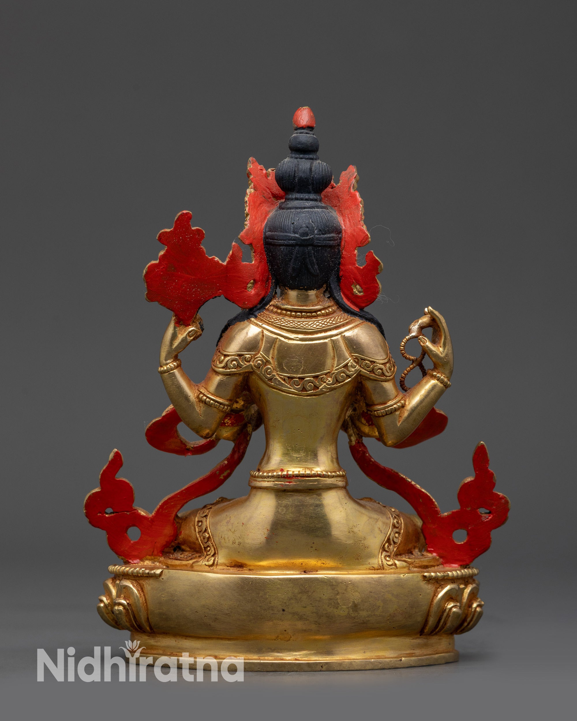 Back view Avalokiteshvara Chenrezig Sculpture with detailed robes and serene posture