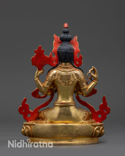 Back view Avalokiteshvara Chenrezig Sculpture with detailed robes and serene posture