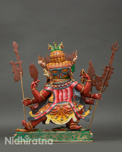 Back view: Back view of Hayagriva statue showing engraved details on lotus base