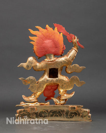 Back view Begtse Chen statue handmade Tibetan Buddhist protector deity copper sculpture