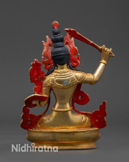 Back view Bodhisattva Manjushri Sculpture highlighting traditional Tibetan detailing