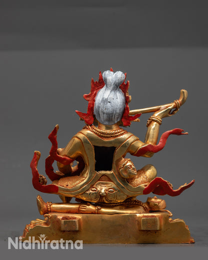 Back view Brahmanrupa Mahakala statue showing tiger skin garments and bone adornments