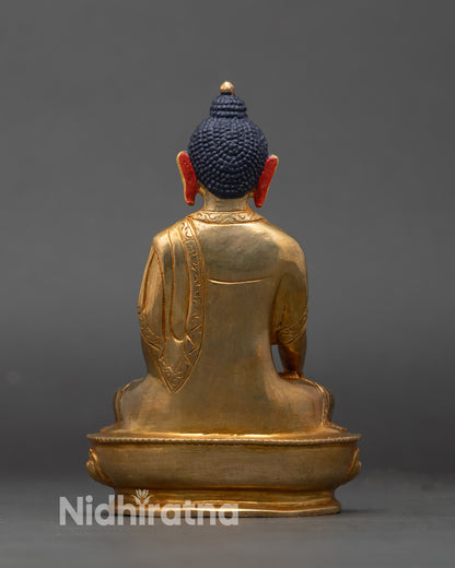 Back view Buddha Shakyamuni statue carved monk robe Himalayan artistry