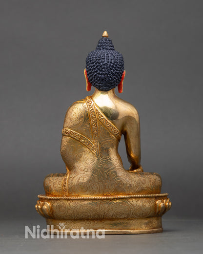 Back view Buddha Shakyamuni statue carved monk robe Himalayan craftsmanship