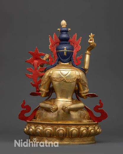 Back view Buddha consort sculpture gold fire gilded Himalayan spiritual art