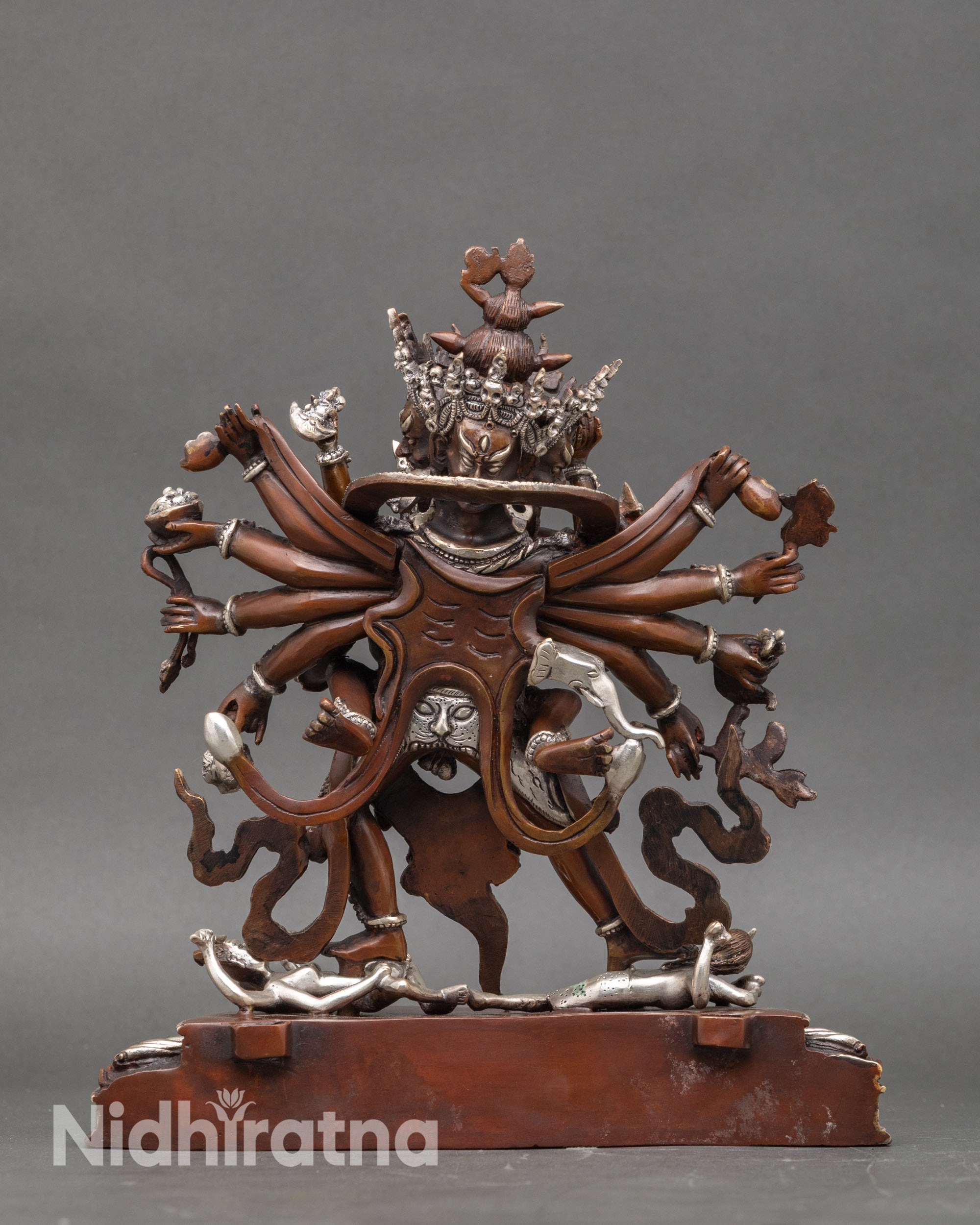 Back view Chakrasamvara Vajrayana statue lotus seat subduing figures Nepal