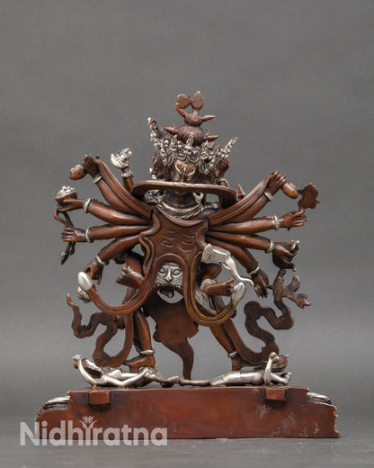 Back view Chakrasamvara Vajrayana statue lotus seat subduing figures Nepal