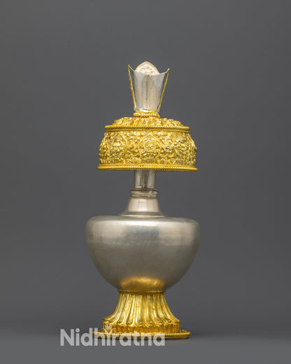 Back view Che Bhumba sleek neck and gold-plated smooth base for Buddhist altar
