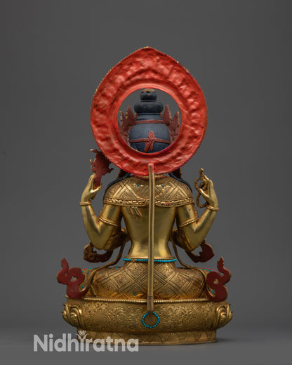 Back view Chenrezig Avalokiteshvara Bodhisattva statue Nepalese Tibetan sacred sculpture