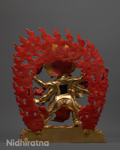 Back view Dharmapala Statue highlighting solid copper base and artisan hand-carved design