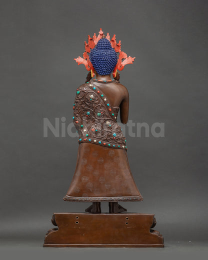 Back view Dipankara Buddha statue handcrafted oxidized copper, Nepal Buddhist decor