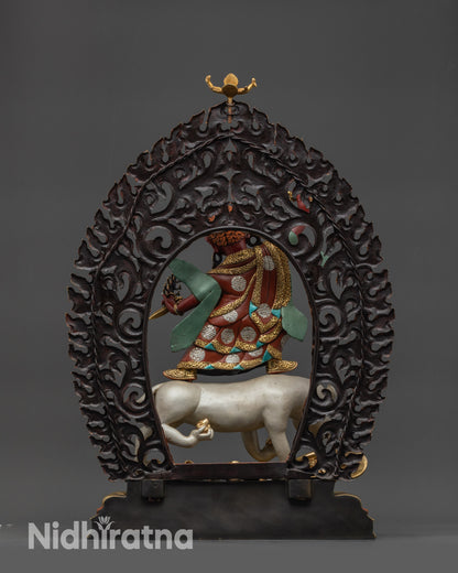 Back view Dorje Drolo statue showing carved robe, halo, and fine details
