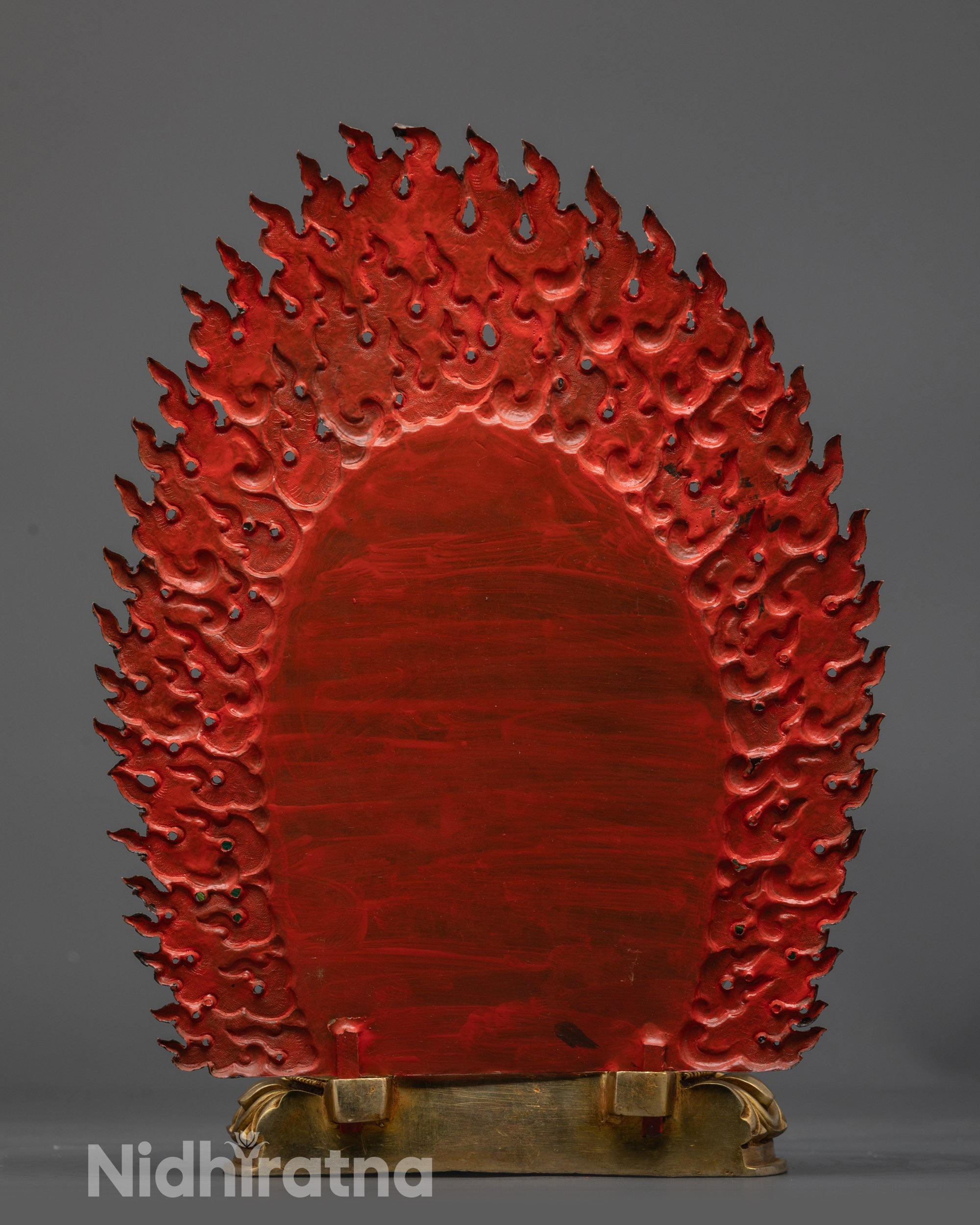 Back view Dorje Legpa Statue flame-filled halo with detail