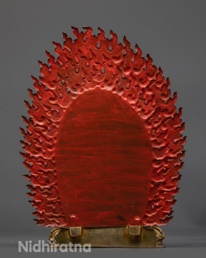 Back view Dorje Legpa Statue flame-filled halo with detail