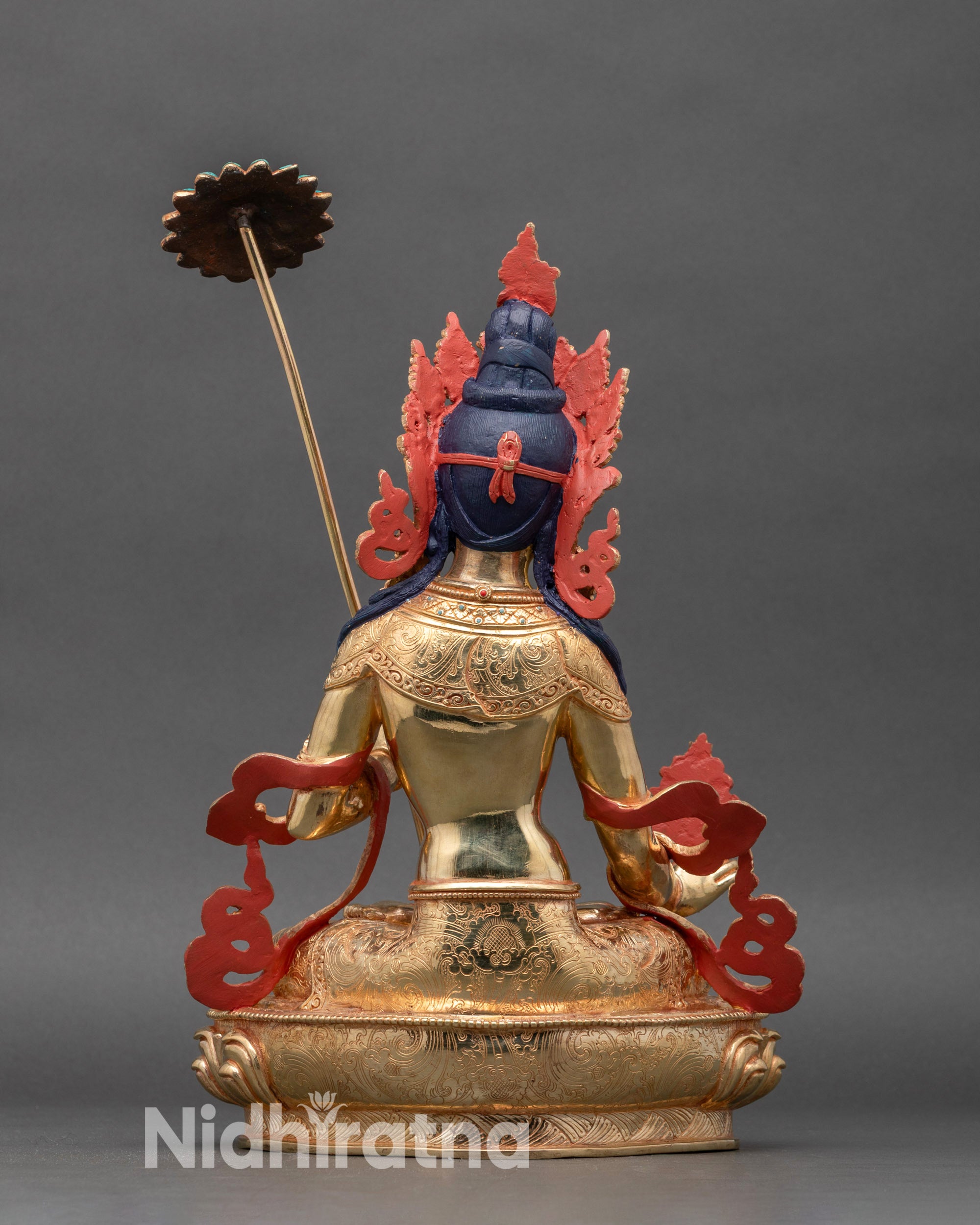 Back view Dukar statue seated on lotus throne handmade Newari Nepalese sculpture