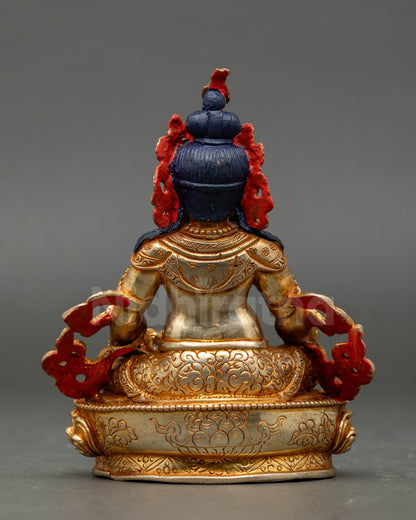 Back view Dzambhala statue lotus throne hand-finished Himalayan sacred metal art