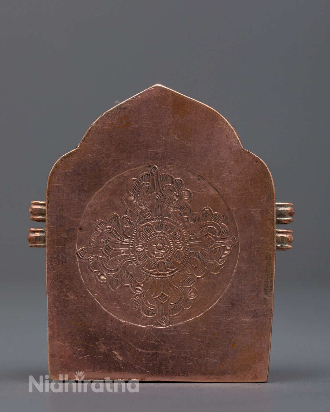 Back view Ghau Box displaying Vishva Vajra symbol carved by Newari artisans
