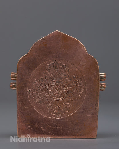 Back view Ghau Box displaying Vishva Vajra symbol carved by Newari artisans